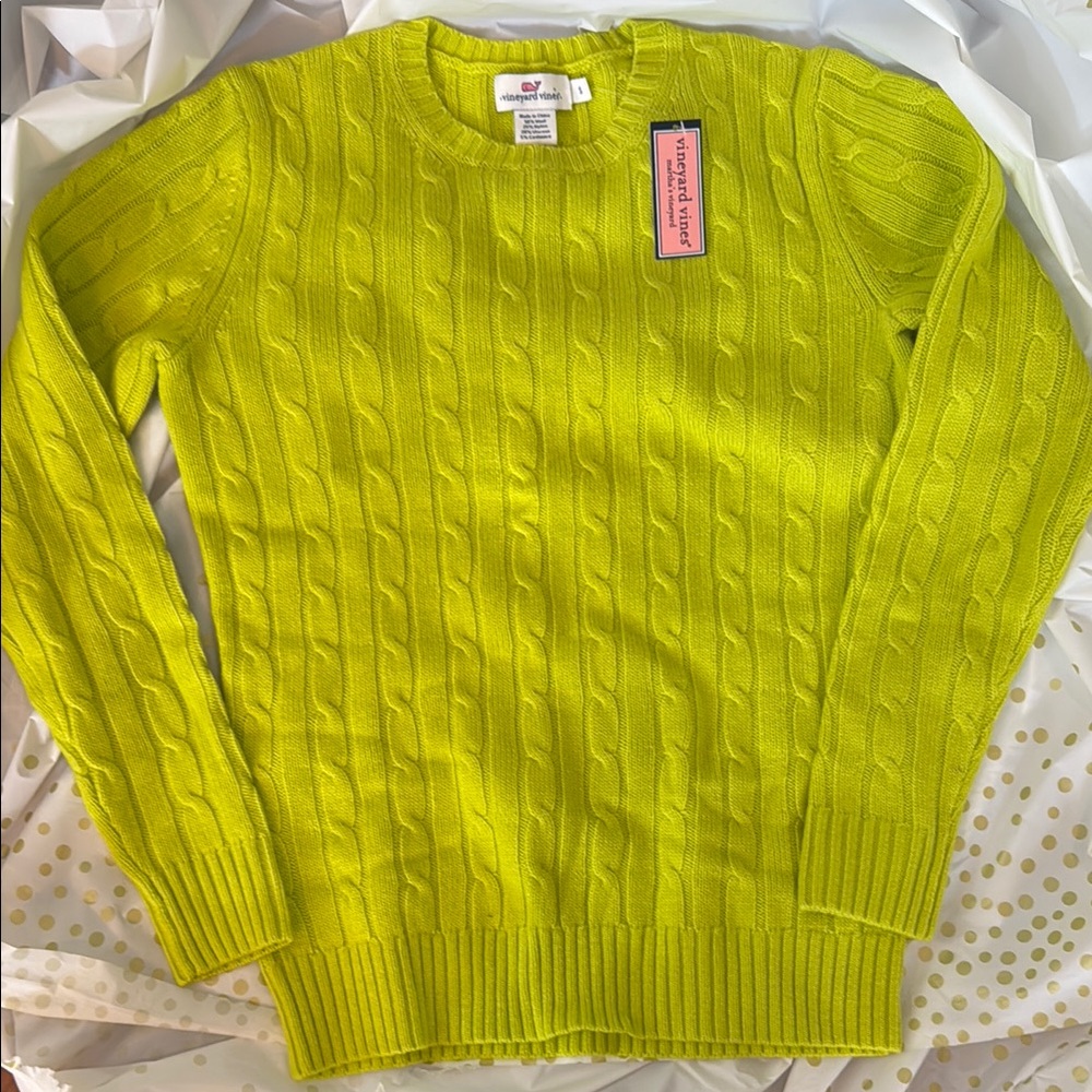 Vineyard Vines Bright Lime Green Cable Knit Sweater